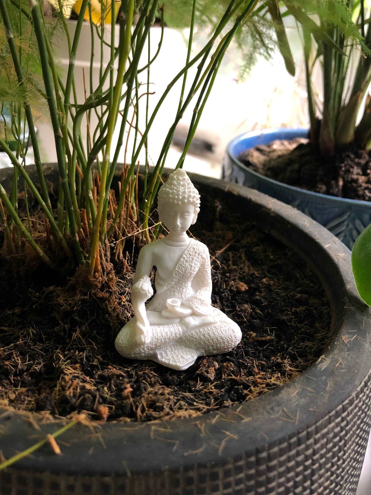 Tiny Buddha Drinking Tea • Terrarium Decor Miniature Resin Buddha