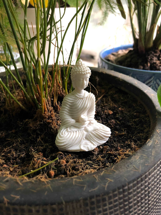 Tiny Buddha Holding Vase • Terrarium Decor Miniature Resin Buddha