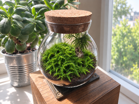 Live Feather Moss Terrarium Kit – Cork-Lid Mossarium